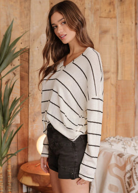 Stripe V Neck Drop